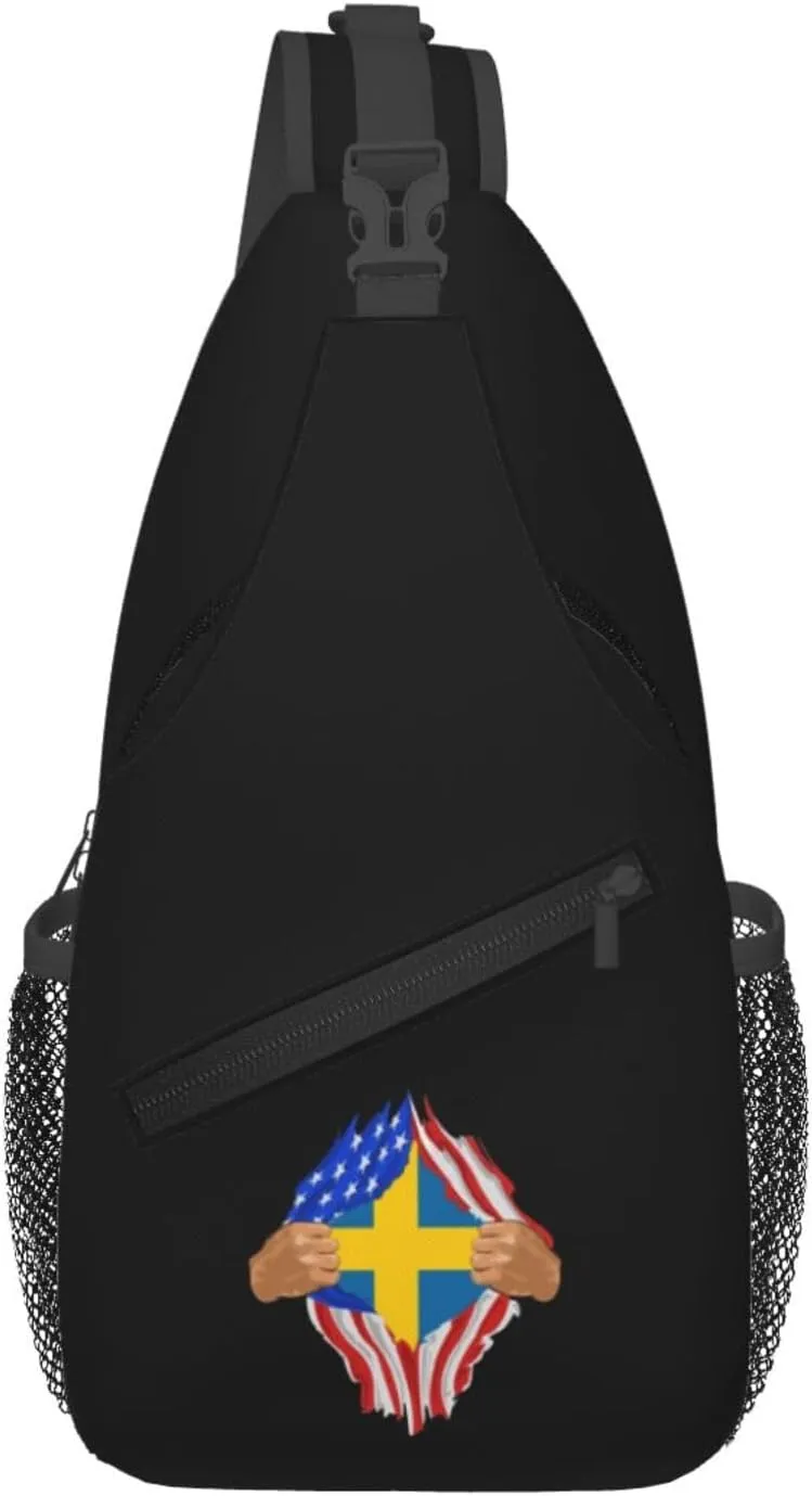 Hand Tear Flag Of Sweden Crossbody Bags For Women Men Chest Backpack Gym Shoulder Bag Travel Outdoor Sports Casual Crossbody Bags