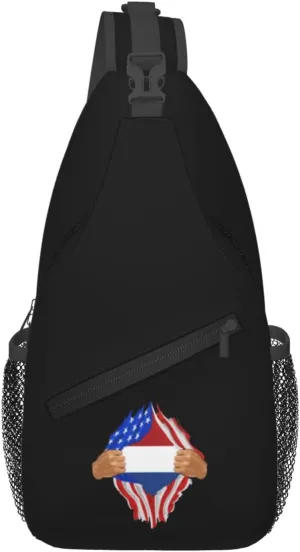 Hand Tear Flag Of The Netherlands Crossbody Bags For Women Men Chest Backpack Gym Shoulder Bag Travel Outdoor Sports Casual Crossbody Bags