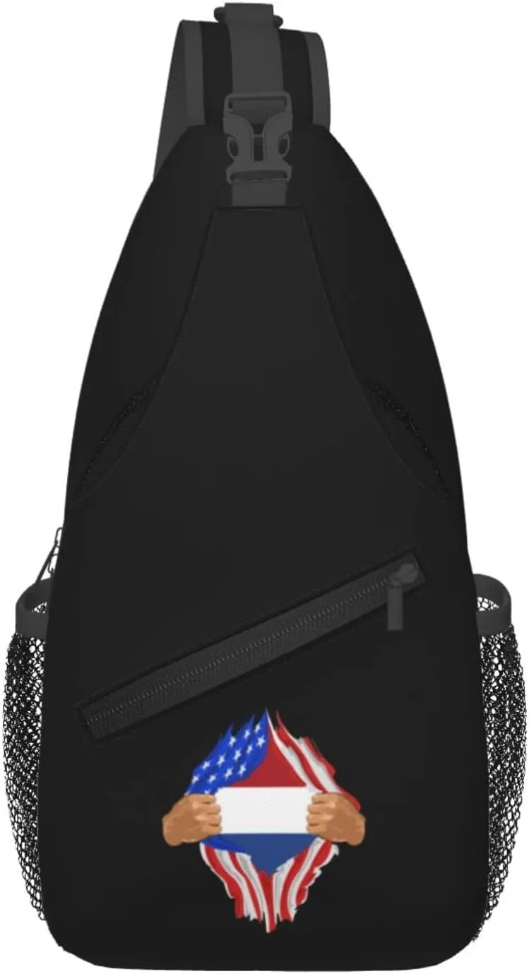 Hand Tear Flag Of The Netherlands Crossbody Bags For Women Men Chest Backpack Gym Shoulder Bag Travel Outdoor Sports Casual Crossbody Bags
