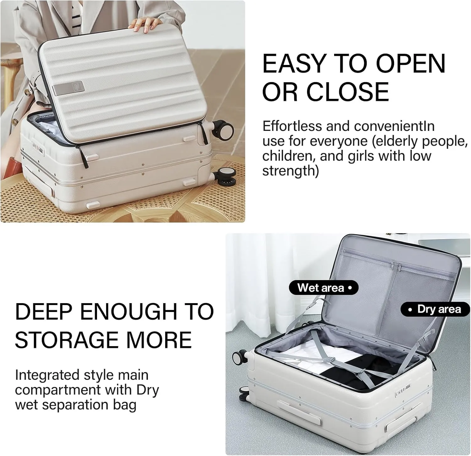 Hanke 24 Inch Checked Luggage PC Hard Case Luggage Top Opening Aluminum Frame Travel Luggage Suitcases with Wheels for Woman Men.(Ivory white)