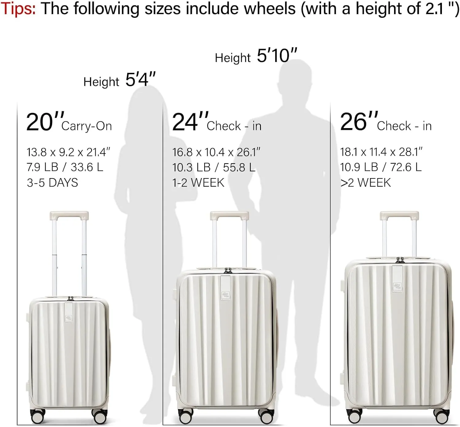 Hanke 24 Inch Checked Luggage PC Hard Case Luggage Top Opening Aluminum Frame Travel Luggage Suitcases with Wheels for Woman Men.(Ivory white)