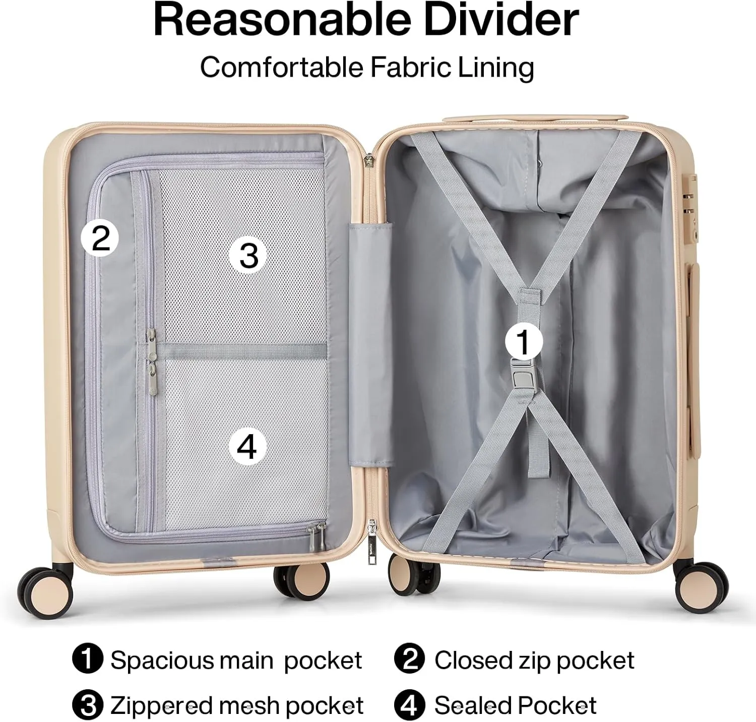 Hanke 24 Inch Checked Luggage with Spinner Wheels Hard Shell Suitcases Lightweight Travel TSA Luggage for Women Men Medium Suitcase(Cuba Sand)