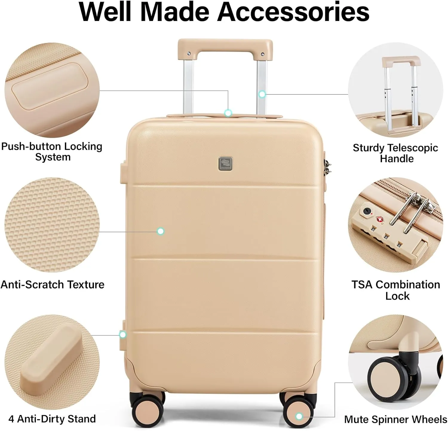 Hanke 24 Inch Checked Luggage with Spinner Wheels Hard Shell Suitcases Lightweight Travel TSA Luggage for Women Men Medium Suitcase(Cuba Sand)