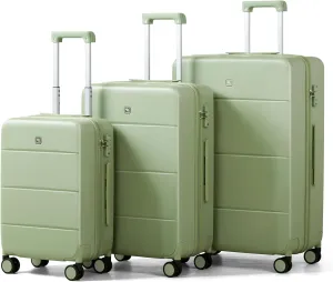 Hanke 3 Piece Luggage Sets with Spinner Wheels, Carry On Luggage Lightweight PC Hard Shell Suitcases TSA Luggage Rolling Checked Bag 20/24/28 Inch (Bamboo Green)