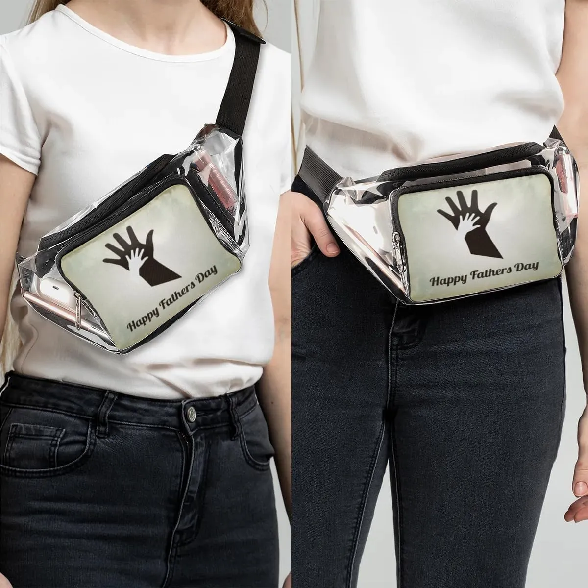 Happy Fathers Day Hand Clear Fanny Pack Stadium Approved Clear Crossbody Belt Bag for Women Men Transparent Waist Bag with Adjustable Strap for Concerts Sports Events Travel