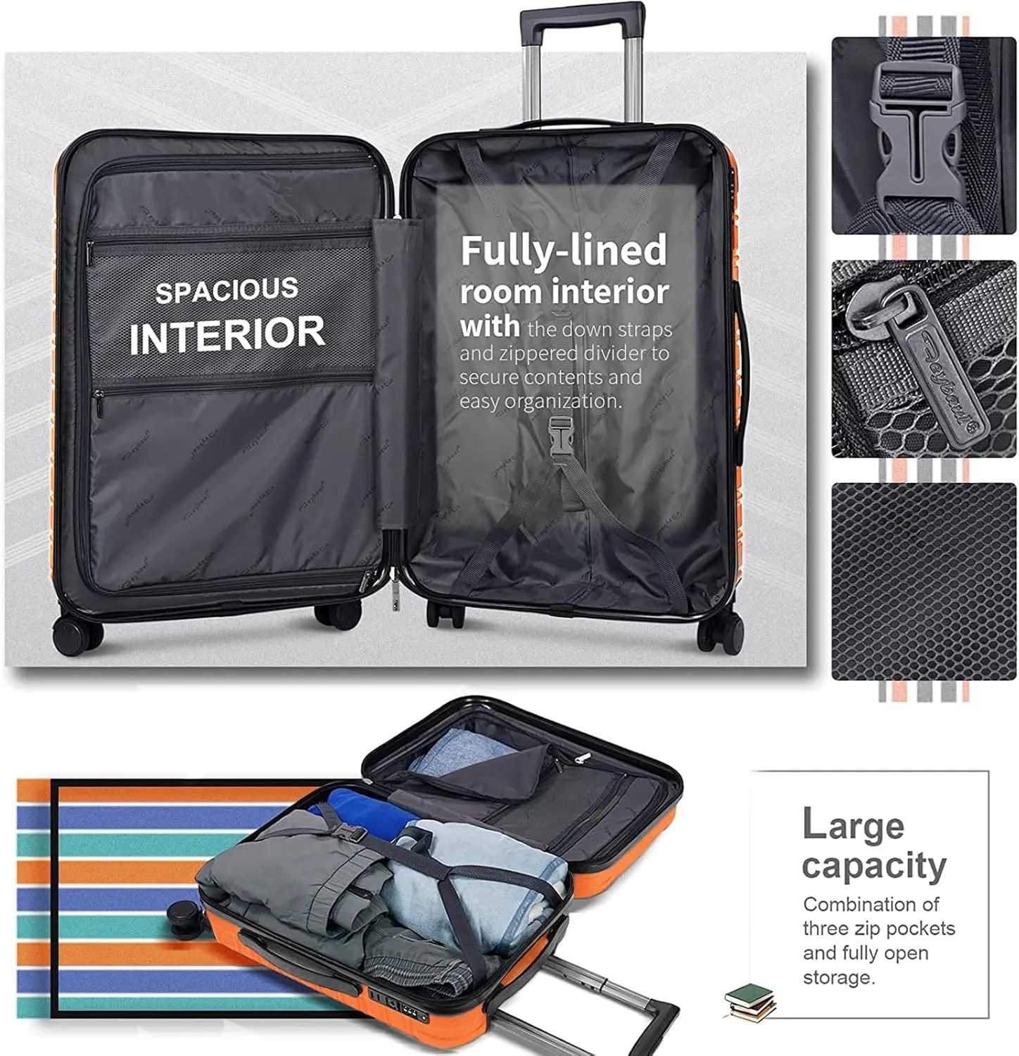 Hard Case Luggage 2 Piece Sets Carry On Luggage Lightweight With Spinner Wheels Rolling Suitcase 22x14x9 Airline Approved PC ABS TSA Lock Hardshell Travel Carry On Hardside 14/20 Inch 2PCS,Orange