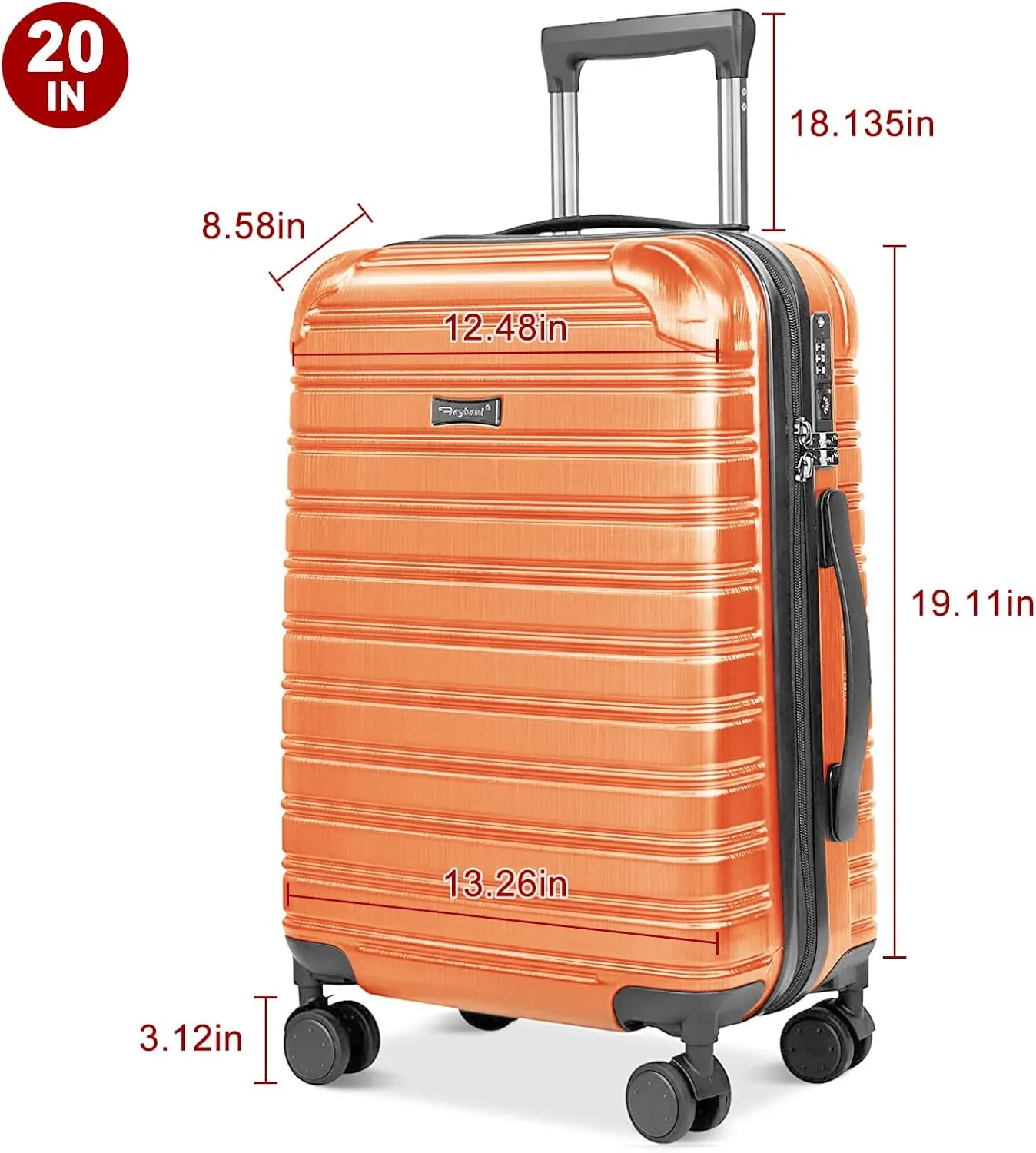 Hard Case Luggage 2 Piece Sets Carry On Luggage Lightweight With Spinner Wheels Rolling Suitcase 22x14x9 Airline Approved PC ABS TSA Lock Hardshell Travel Carry On Hardside 14/20 Inch 2PCS,Orange