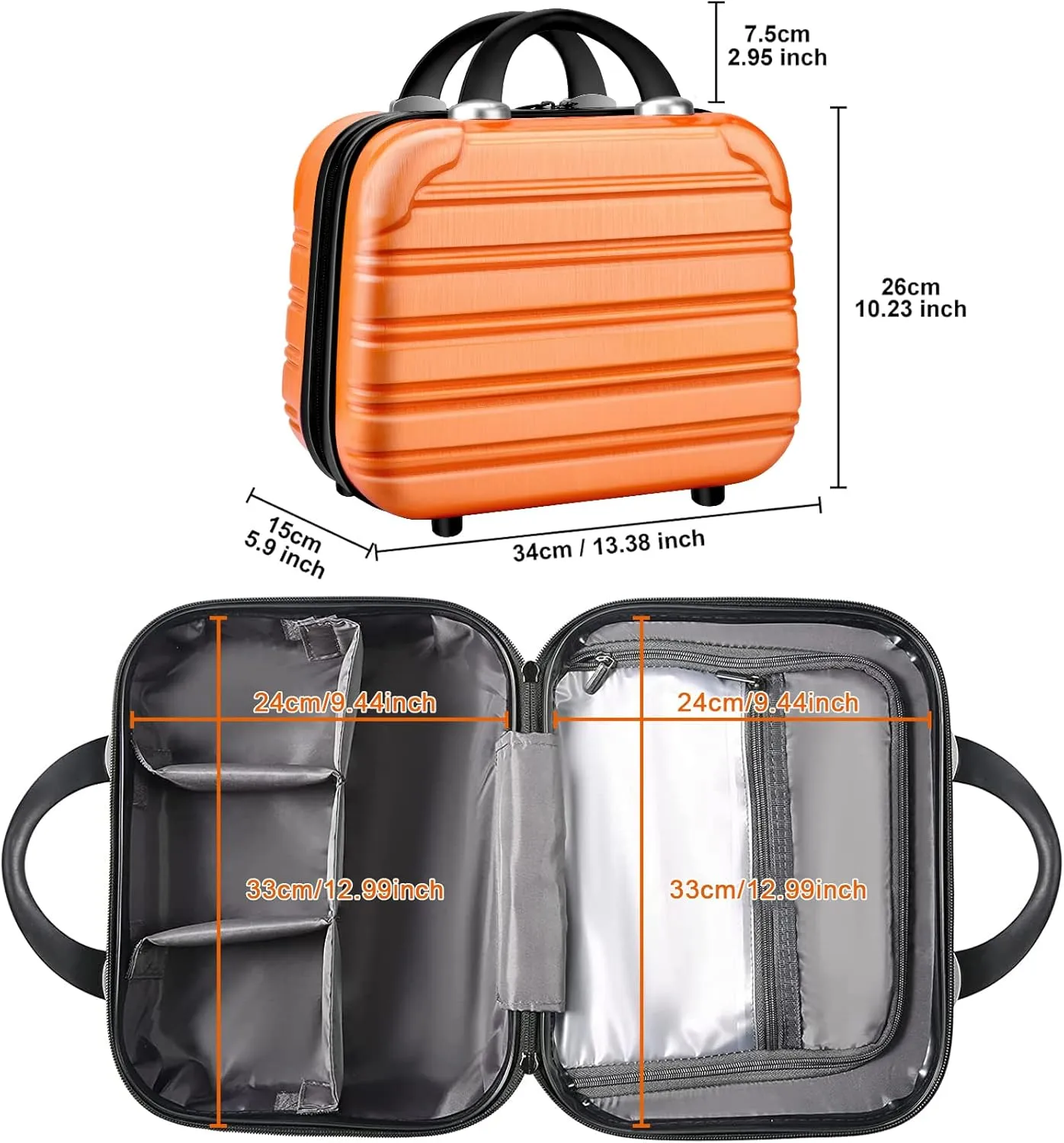 Hard Case Luggage 2 Piece Sets Carry On Luggage Lightweight With Spinner Wheels Rolling Suitcase 22x14x9 Airline Approved PC ABS TSA Lock Hardshell Travel Carry On Hardside 14/20 Inch 2PCS,Orange