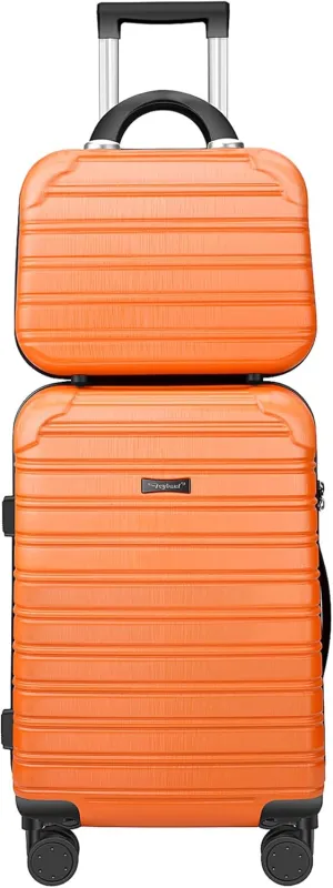 Hard Case Luggage 2 Piece Sets Carry On Luggage Lightweight With Spinner Wheels Rolling Suitcase 22x14x9 Airline Approved PC ABS TSA Lock Hardshell Travel Carry On Hardside 14/20 Inch 2PCS,Orange