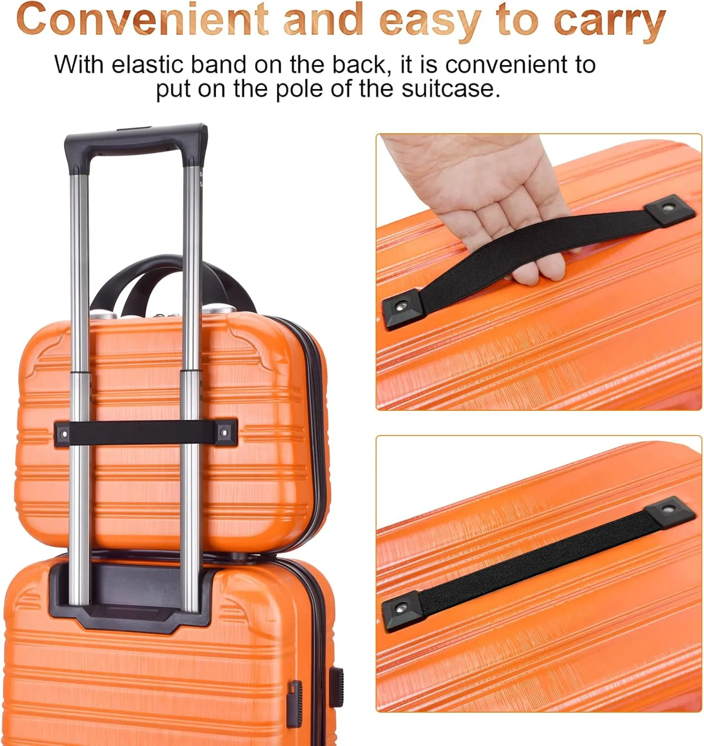 Hard Case Luggage 2 Piece Sets Carry On Luggage Lightweight With Spinner Wheels Rolling Suitcase 22x14x9 Airline Approved PC ABS TSA Lock Hardshell Travel Carry On Hardside 14/20 Inch 2PCS,Orange