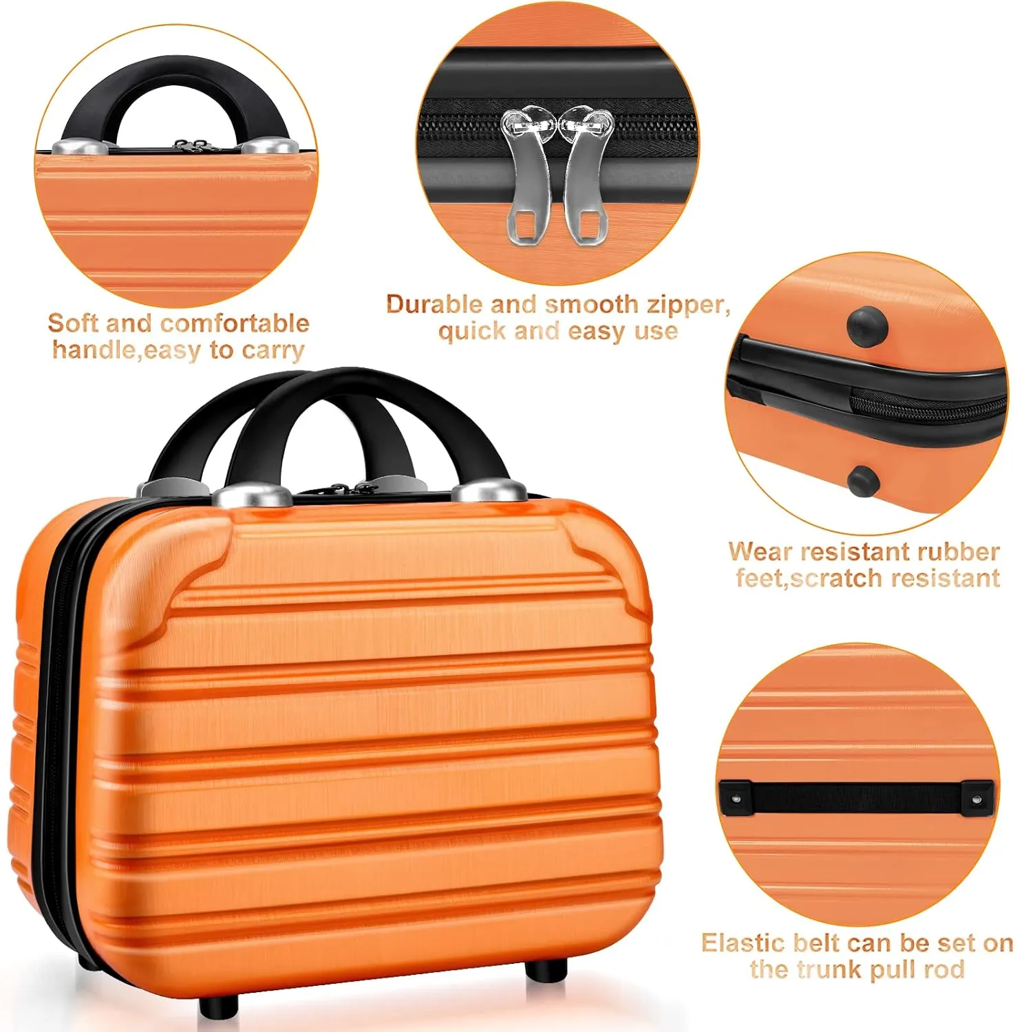 Hard Case Luggage 2 Piece Sets Carry On Luggage Lightweight With Spinner Wheels Rolling Suitcase 22x14x9 Airline Approved PC ABS TSA Lock Hardshell Travel Carry On Hardside 14/20 Inch 2PCS,Orange