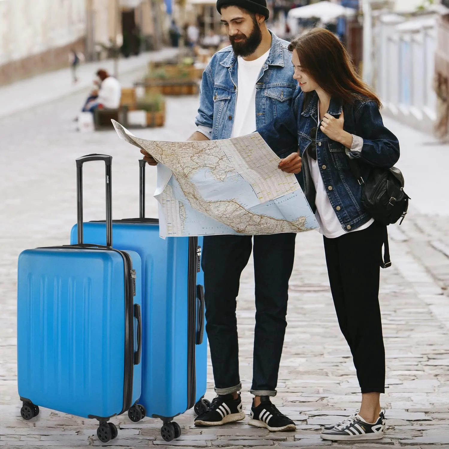 Hard Shell Suitcase Set of 2-4 Double Wheel ABS Luggage Sets 3 Piece with TSA Combination Lock - Resistant and Lightweight Hard Suitcase Set in Small Cabin Size, Medium and Large, Electric