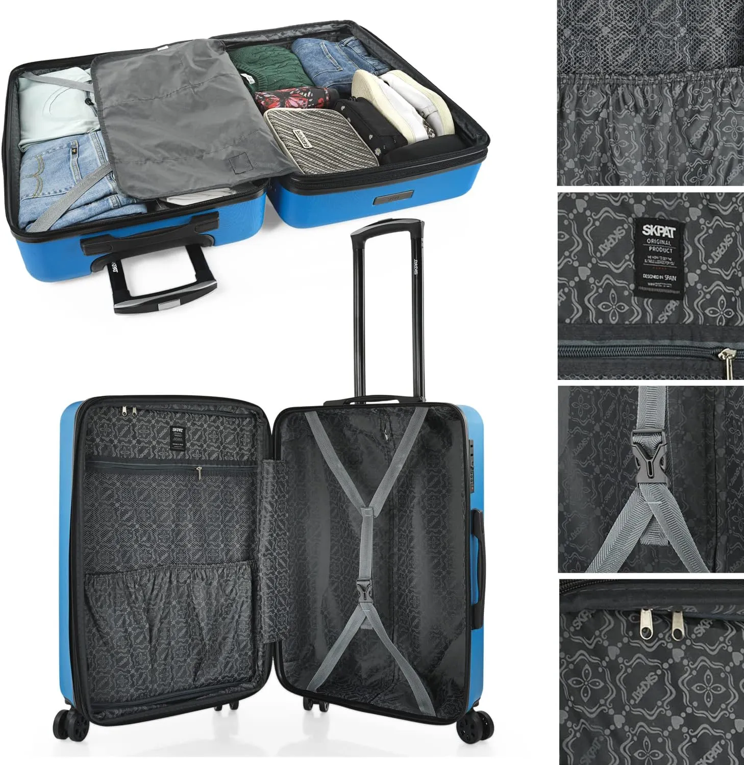Hard Shell Suitcase Set of 2-4 Double Wheel ABS Luggage Sets 3 Piece with TSA Combination Lock - Resistant and Lightweight Hard Suitcase Set in Small Cabin Size, Medium and Large, Electric