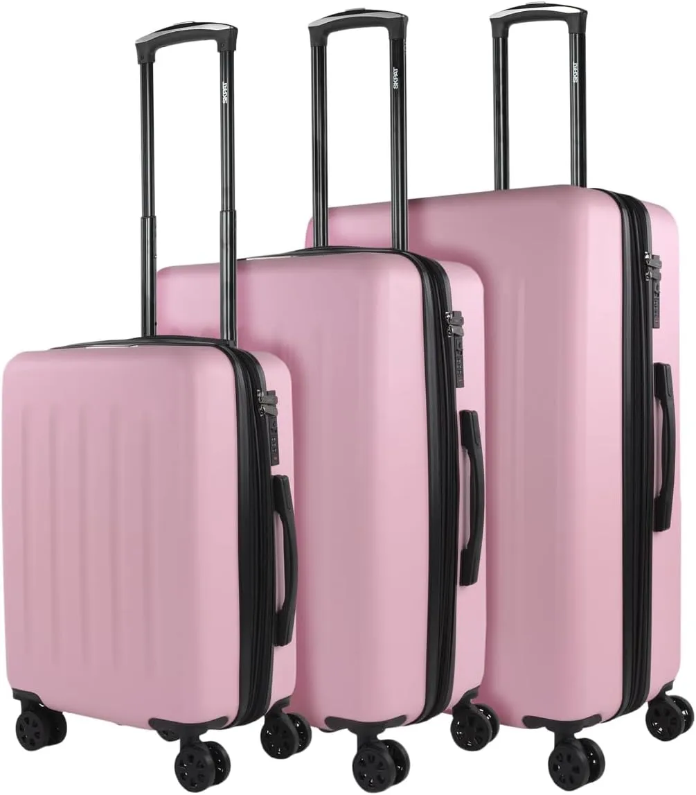 Hard Shell Suitcase Set of 2-4 Double Wheel ABS Luggage Sets 3 Piece with TSA Combination Lock - Resistant and Lightweight Hard Suitcase Set in Small Cabin Size, Medium and Large, Pink, Pink