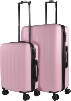 Hard Shell Suitcase Set of 2-4 Double Wheel ABS Luggage Sets 3 Piece with TSA Combination Lock - Resistant and Lightweight Hard Suitcase Set in Small Cabin Size, Medium and Large, Pink, Pink