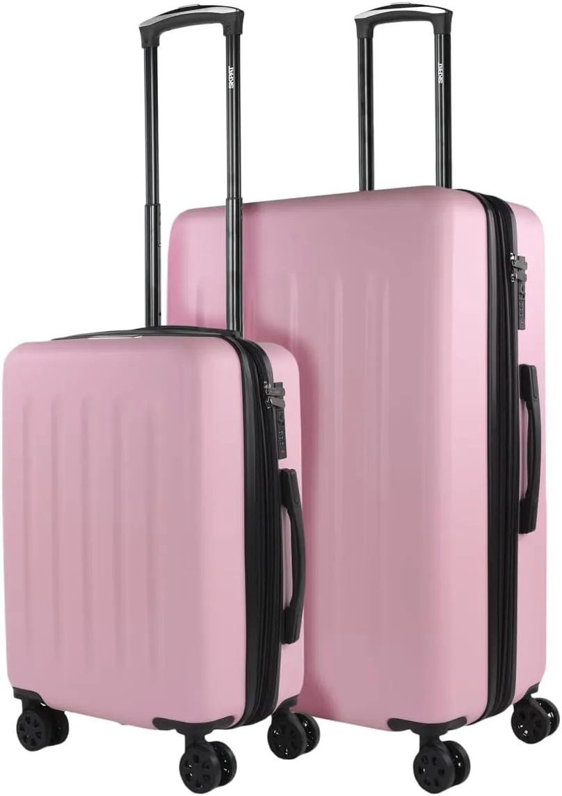Hard Shell Suitcase Set of 2-4 Double Wheel ABS Luggage Sets 3 Piece with TSA Combination Lock - Resistant and Lightweight Hard Suitcase Set in Small Cabin Size, Medium and Large, Pink, Pink
