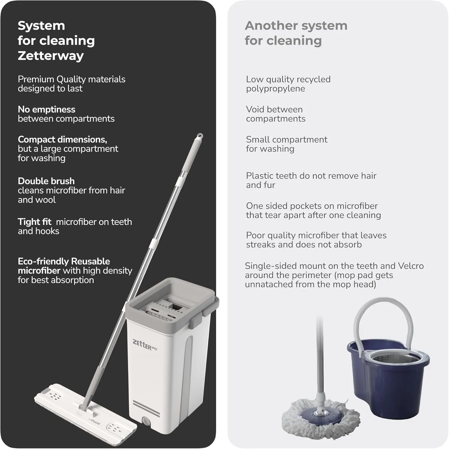 Hardwood Floor Mop and Bucket Set, Mops for Floor Cleaning, Microfiber Mop and Bucket System for Home, Flat Squeeze Mop Bucket, Apartment Essentials, Cleaning Supplies, Wall Mop