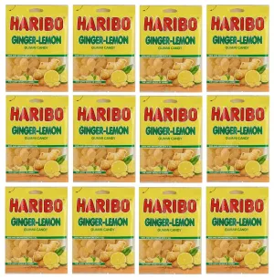 Haribo Twin Ginger Lemon Gummy Candy: 12 Bags of 4 Oz