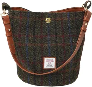 Harris Tweed Bucket Bag Shoulder Bag Handbag for Women with Leather Strap 9.4 x 7 inch * 8.2 inch