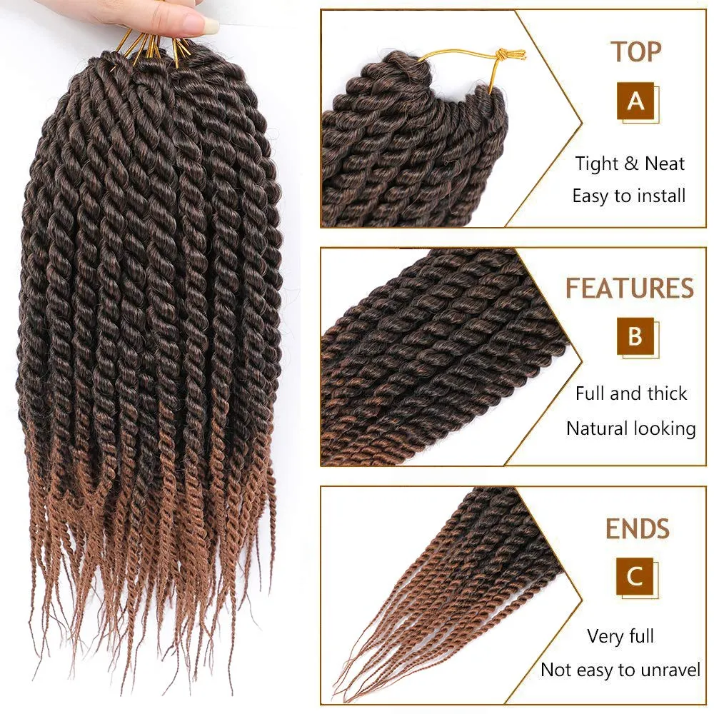 Havana Twist Crochet Hair 6 Packs 12 inch Crochet Braids Senegalese Twist Crochet Braiding Hair (T1B/30)