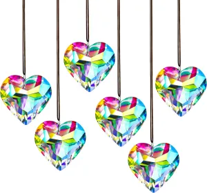 HDCRYSTALGIFTS 6pcs 50mm Crystal Heart Prism Suncatcher Window Sun Catchers Crystals Hanging Decorations Rainbow Maker Pendant Christmas Ornaments