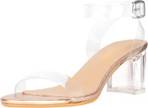 Heels Charm Women's Strappy Clear Chunky Clear Block Low Heeled Sandals 2 Inches Open Toe Ankle Strap High Heel Dress Sandals Daily Work Party Sandal Shoes