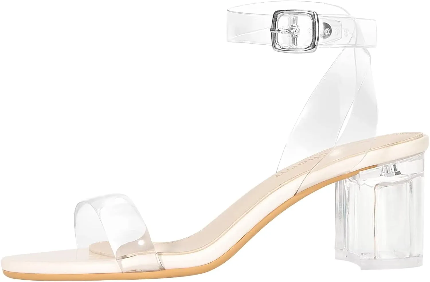 Heels Charm Women's Strappy Clear Chunky Clear Block Low Heeled Sandals 2 Inches Open Toe Ankle Strap High Heel Dress Sandals Daily Work Party Sandal Shoes
