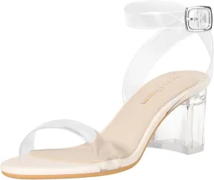 Heels Charm Women's Strappy Clear Chunky Clear Block Low Heeled Sandals 2 Inches Open Toe Ankle Strap High Heel Dress Sandals Daily Work Party Sandal Shoes