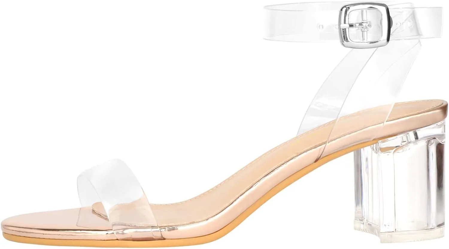 Heels Charm Women's Strappy Clear Chunky Clear Block Low Heeled Sandals 2 Inches Open Toe Ankle Strap High Heel Dress Sandals Daily Work Party Sandal Shoes