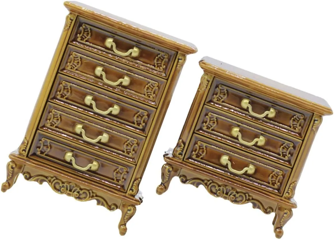 HEMOTON Miniature Dollhouse Decor 2pcs Sturdy Light Brown Cabinets Mini Toy Set for Boys and Girls' Room Decor