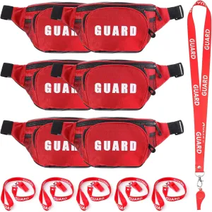 Hiboom Halloween Guard Costume Supplies Guard Fanny Pack with Whistle Lanyard First Aid Hip Pack Whistle with Lanyard Adjustable Strap Zipper Pouch Red Emergency Equipment Set