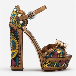 High Heel Platform Sandals Pearl Flower Shoes Women Crystal Embellished Ankle Strap Covered Shoes