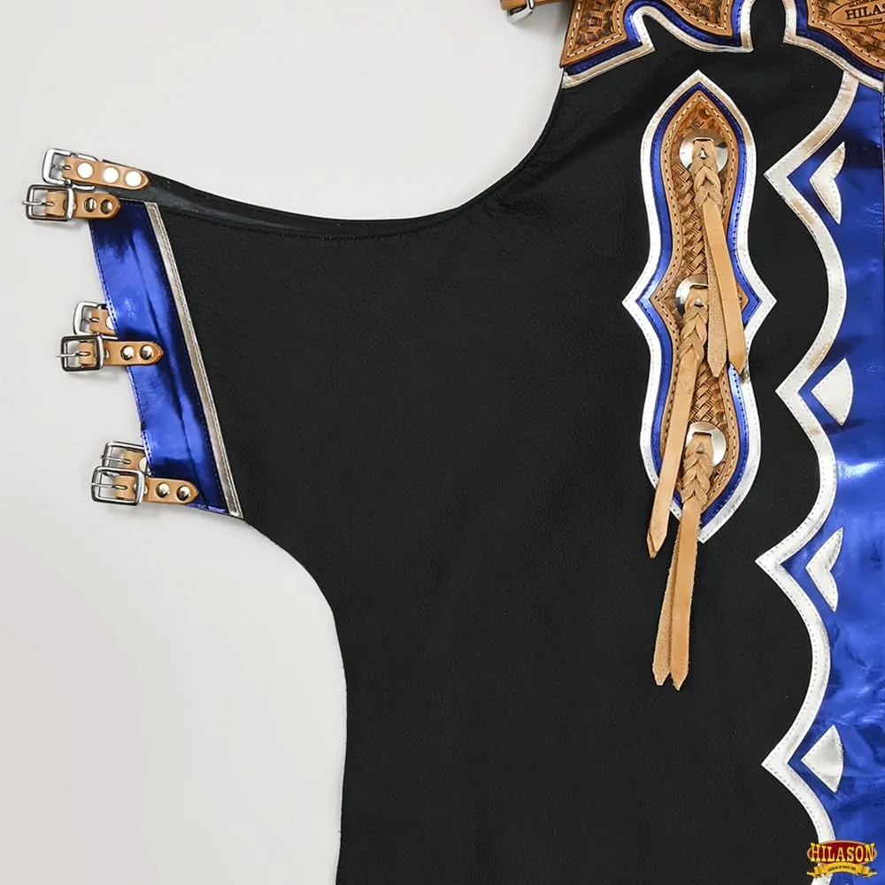 HILASON Western Horse Bull Riding Genuine Leather Rodeo Chaps | Leather Bull Riding Chaps for Men and Women | Bull Riding Chaps | Western Chaps Leather | Unisex Riding Chaps