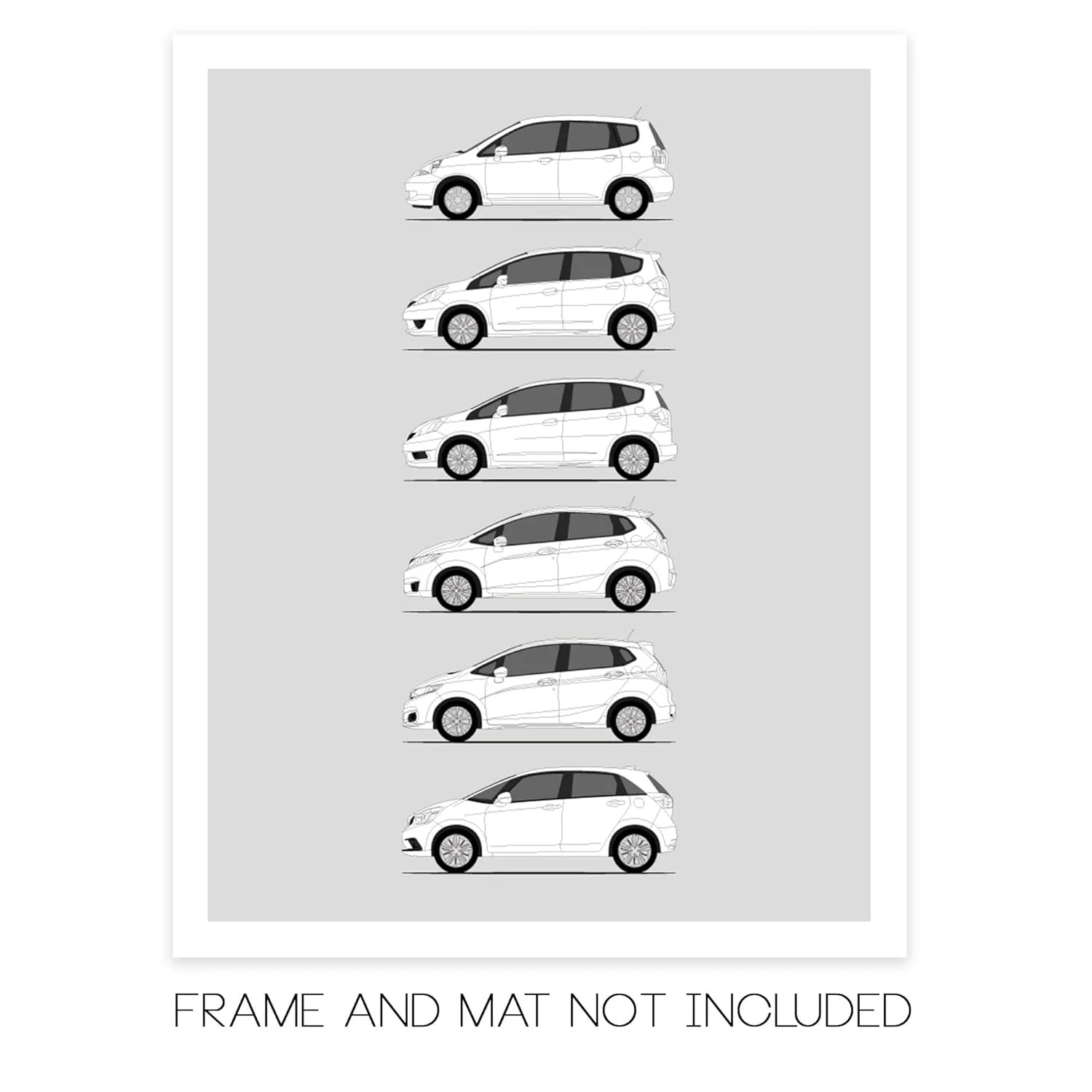 History of Honda Fit Print Wall Art Handmade Decor of the Jazz Life Generations History Evolution (24x36" Print (Unframed), Satin Paper)