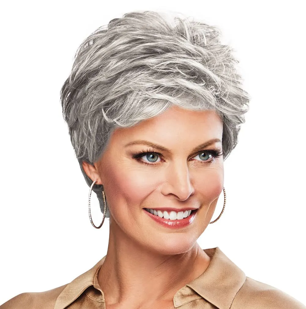 Honesty Waved Layers Short Hair Wig by Hairuwear, Average Cap Light Grey
