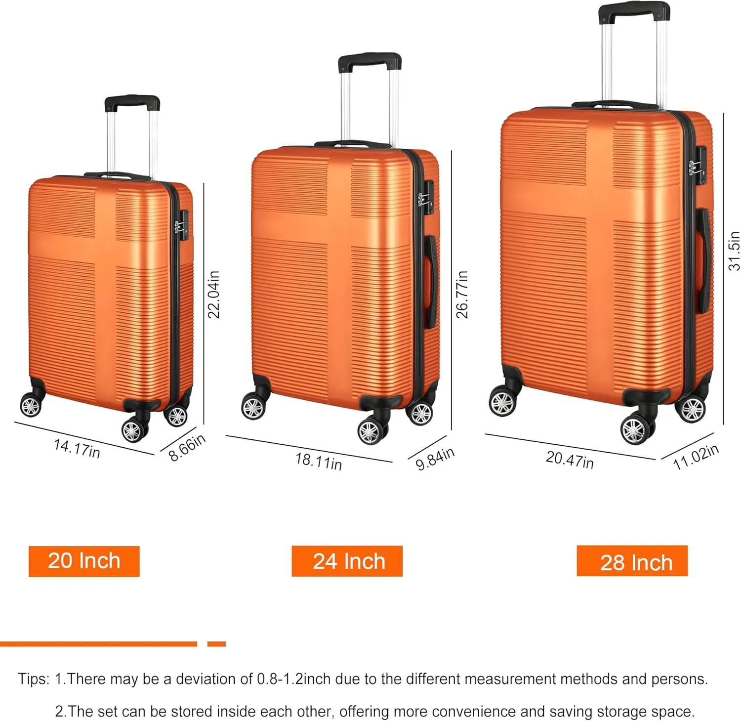 HOUAGI Luggage Sets Hardshell 3pcs Clearance Luggage Hardside Lightweight Suitcase Sets Spinner Wheels TSA Lock 20in/24in/28in