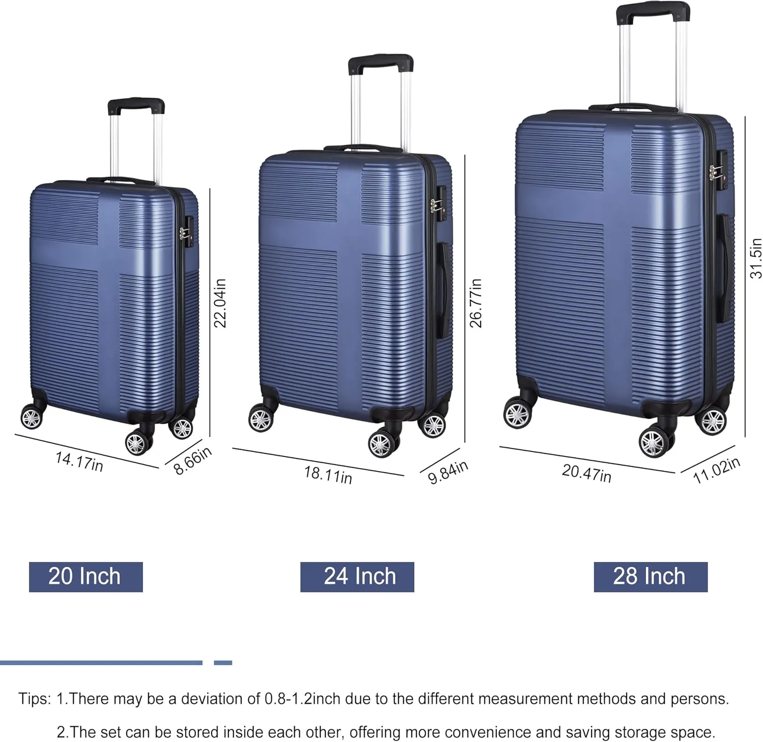 HOUAGI Luggage Sets Hardshell 3pcs Clearance Luggage Hardside Lightweight Suitcase Sets Spinner Wheels TSA Lock 20in/24in/28in
