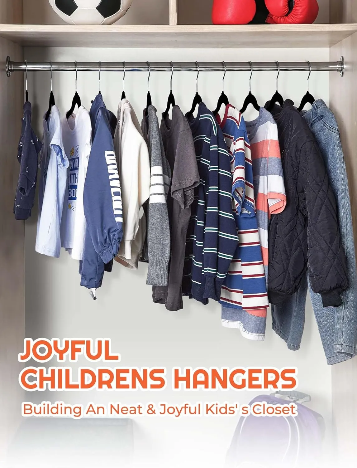 HOUSE DAY 14 Inch Kids Velvet Hangers 50 Pack, Durable Big Kid Hangers for Youth, Teen, Non Slip Kids Felt Hanger, Cute Childrens Hanger for Closet, Black