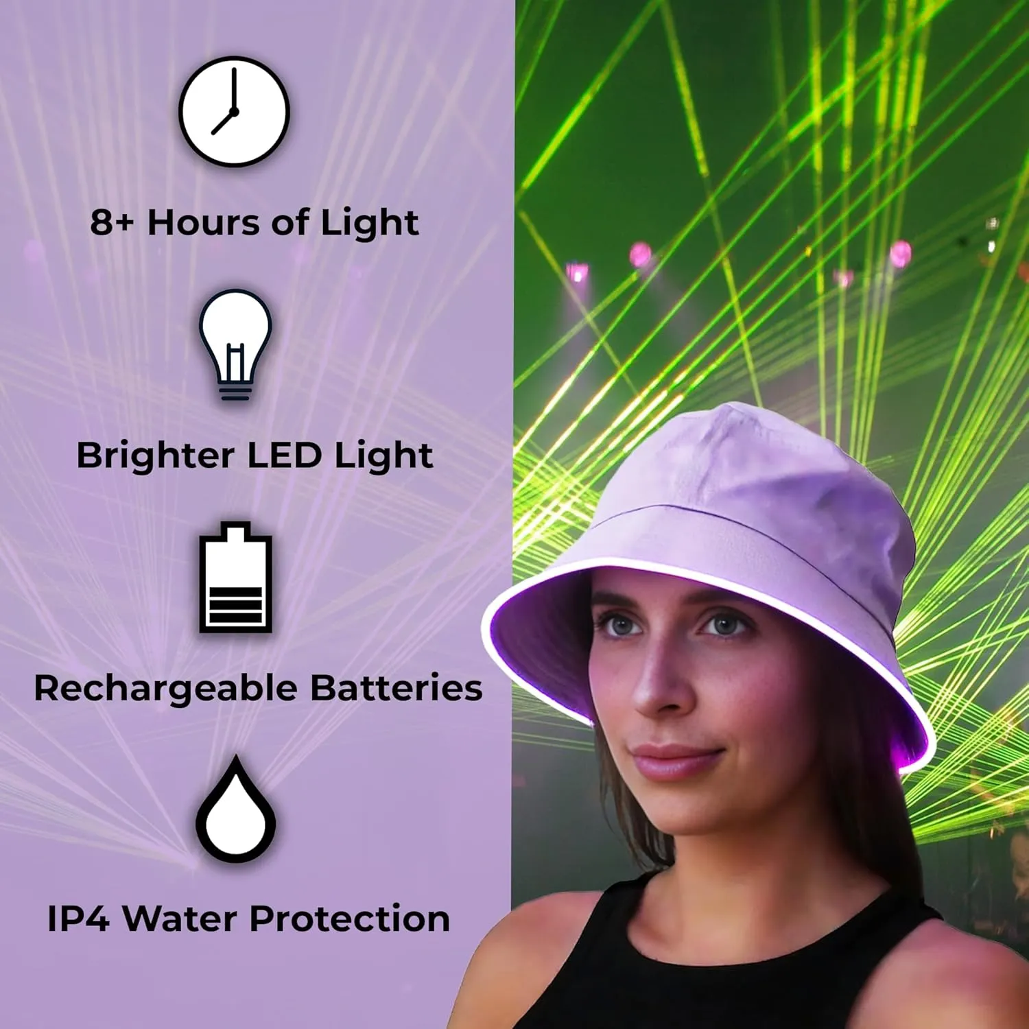 House Of Rave LED Bucket Hat - Neon Rave Accessory & Festival Outfit - Light Up Rave Bucket Hat for Men, Women