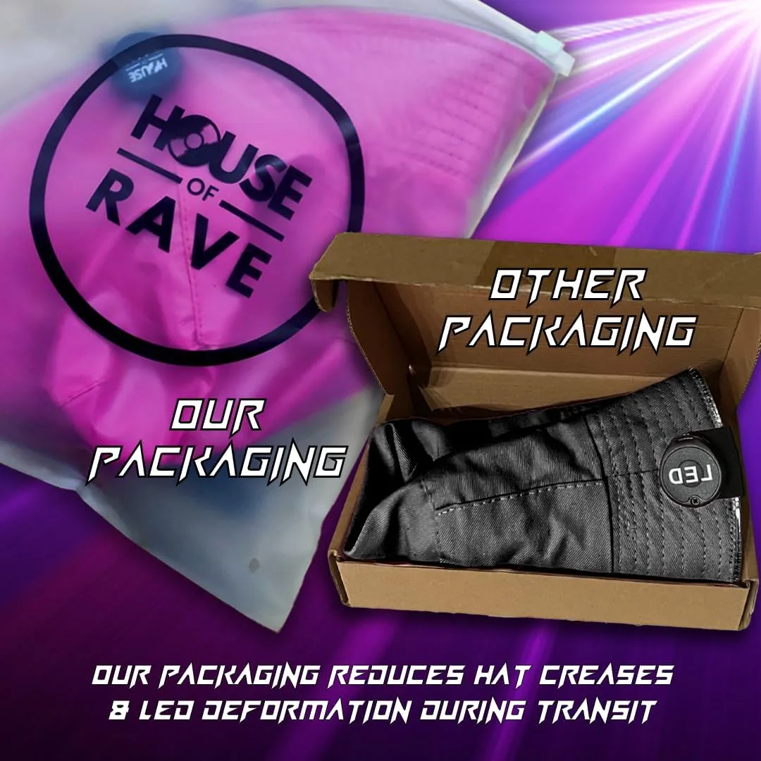 House Of Rave LED Bucket Hat - Neon Rave Accessory & Festival Outfit - Light Up Rave Bucket Hat for Men, Women