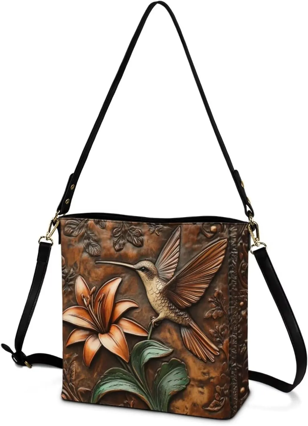HUGS IDEA Boho Bags for Women Leather Handbag Shoulder Bucket Crossbody Purse