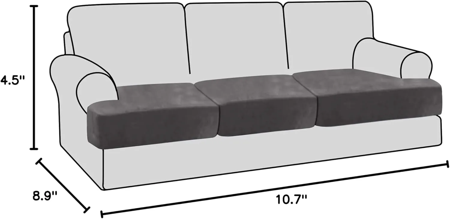 H.VERSAILTEX Stretch Velvet 3 Piece T Cushion Sofa Slipcovers Individually Cushion Cover for 3 Cushion Couch Seat Cushion Covers for Sofa Seat Cushion Covers Stay in Place(Sofa, Grey)