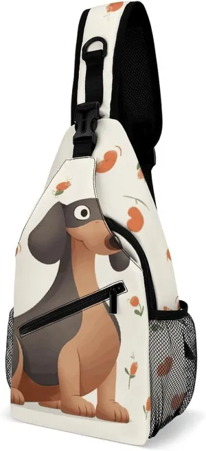 I Love My Dog Dachshunds Crossbody Sling Bag for Women Men Sling Backpack Travel Chest Bag Pack Man Purse Shoulder Bags Daypack for Travel Hiking Cycling