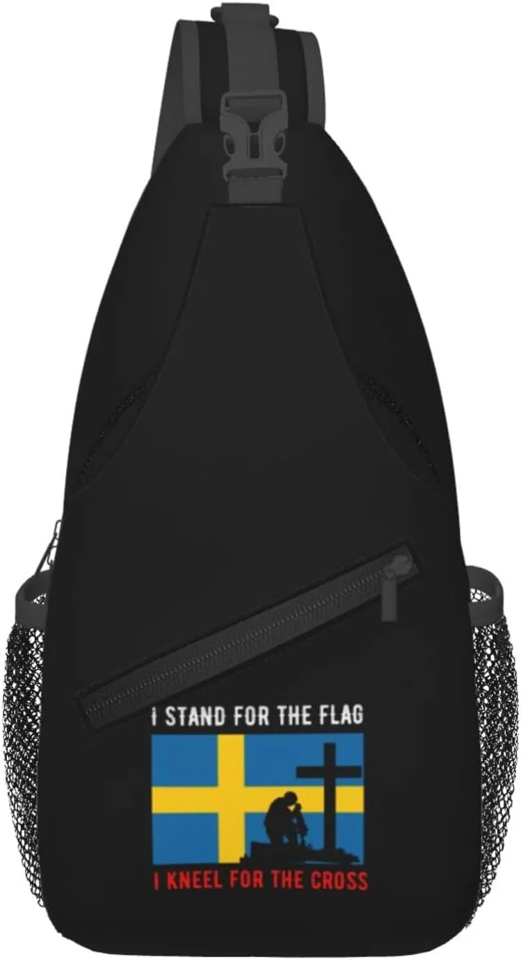 I Stand For The Sweden Flag And I Kneel For The Cross Crossbody Bags For Women Men Chest Backpack Gym Shoulder Bag Travel Outdoor Sports Casual Crossbody Bags