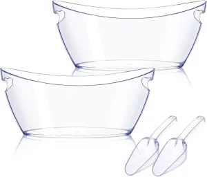 Ice Bucket 2 PCS, Ice Buckets for Parties, Mimosa Bar Supplies Beverage Tub and Scoops for Champagne Beer Sparkling Wine Cocktails（5.5L）Extra Large Model (Clear)