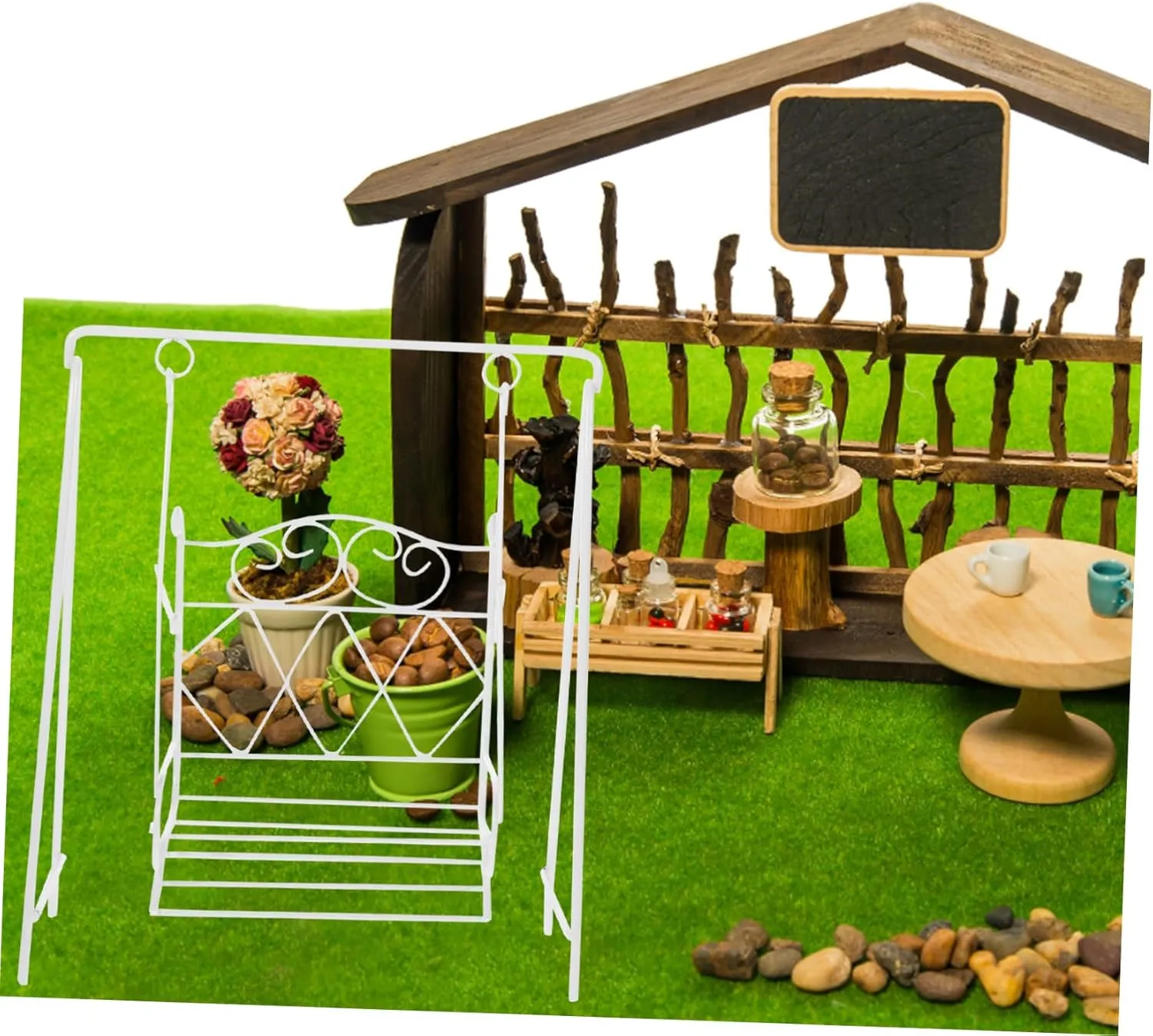 IMIKEYA Miniature Swing Ornament Cute Mini House Swing Statue for DIY Dollhouse Garden Decor Sturdy Material for Crafts