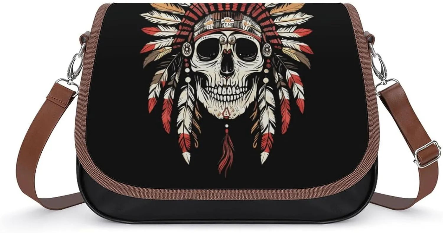 Indian Skeleton Chief Crossbody Bags for Women Fashion Purse Shoulder Bag Handbags with Adjustable Strap