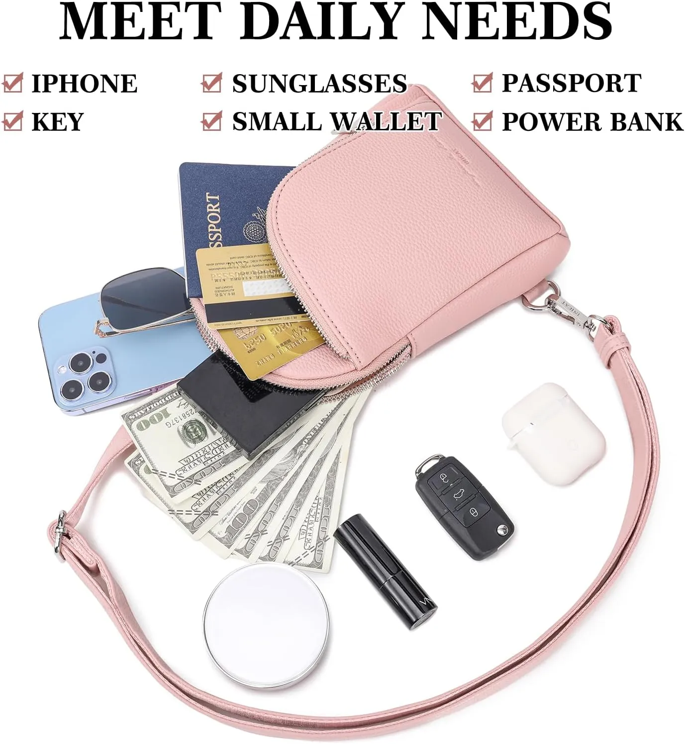 INICAT RFID Blocking Sling Bag Leather Crossbody Bags for Women Fanny Pack Cross Body for Woman Chest Bag for Travel 1.9L