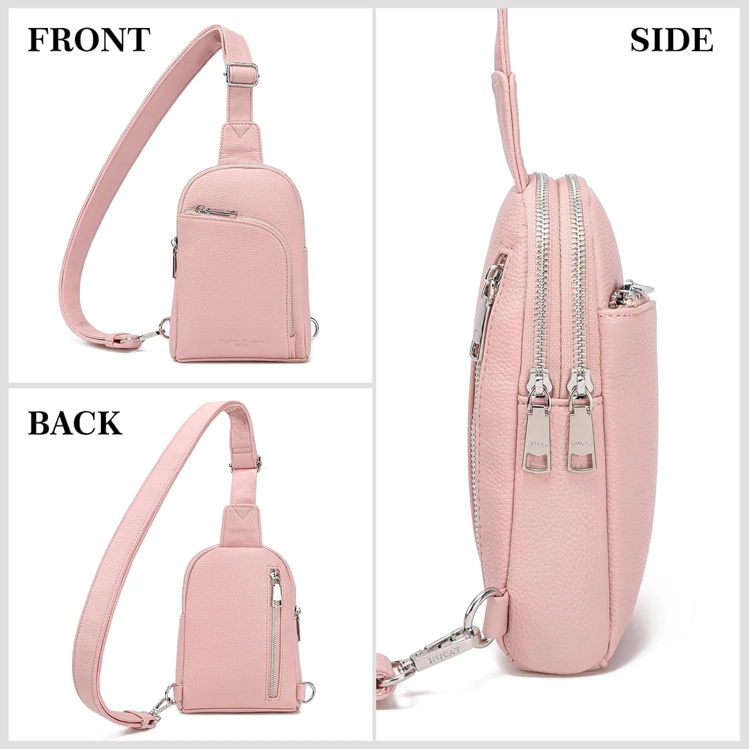 INICAT RFID Blocking Sling Bag Leather Crossbody Bags for Women Fanny Pack Cross Body for Woman Chest Bag for Travel 1.9L