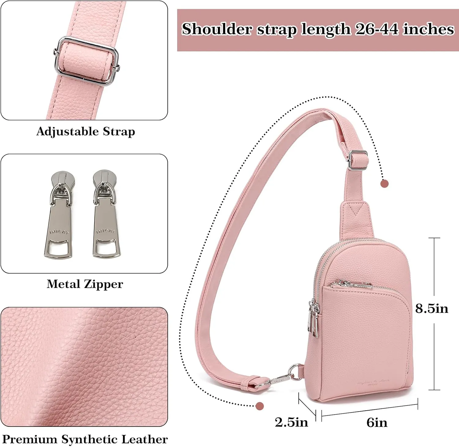 INICAT RFID Blocking Sling Bag Leather Crossbody Bags for Women Fanny Pack Cross Body for Woman Chest Bag for Travel 1.9L